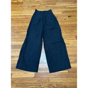 COS Womens Wide Leg Pleated Dress Pants Size 2 Black High Rise Linen Rayon